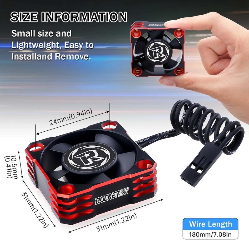 SURPASS HOBBY 2Pack Motor Cooling Fan,28000RPM ESC Cooling Fan,HeatSink for 1/8 1/10 1/12 Scale Car 540 550 Brushless Motor (Black Red) - Image 4